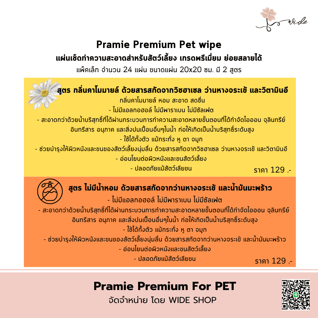 Pramie Premium Pet Wipe แผ่นเช็ดทำความสะอาดสัตว์เลี้ยง เกรดพรีเมียม ย่อยสลายได้ รหัส PR007 - Image 2